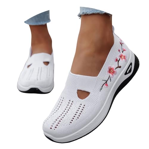 Générique Chaussure Orthopédique Femme Broderie Larges Confort Basket Chaussures de Marche À Plateforme Légères et Confortables Amortissement Accru et...