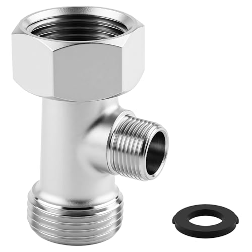 Bidet T Adapter – 3-Way Toilet Faucet Splitter with Rubber Gaskets, 7/8inch 3/8inch 7/8inch Plumbing Splitter, Brass Shower Head Diverter Valve for Bidet Sprayer, RV & Home Plumbing Fittings