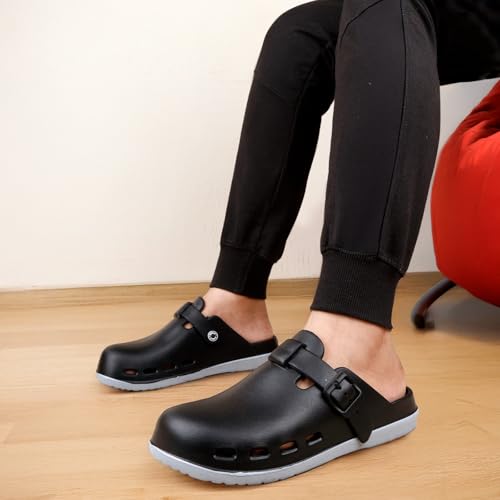 Image of Unisex Black Clogs with Adjustable Buckle Strap | Lightweight EVA Comfort Slip-On Sandals for Casual Wear & Outdoor Use