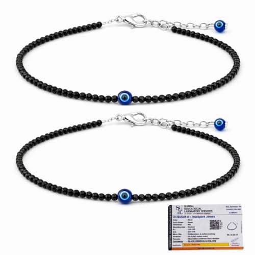 Image of TrueSpark Healing Crystal Black Obsidian Nazar Evil Eye Anklet