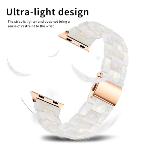 Image of Bestig Resin Band Compatible with Apple Watch Bands for Women 40mm 38mm 41mm 42mm(Series 11 10), Lightweight Waterproof Strap for iWatch Series 10 9 8 7 6 5 4 3 2 1 SE Men(Aurora /RoseGold)