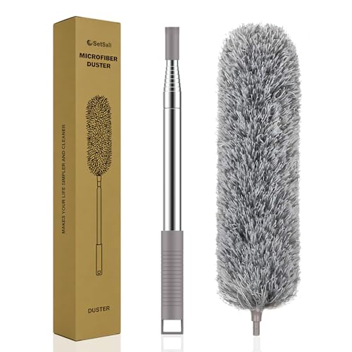 SetSail Extra-Long Dusters with Extension Pole 100-inch for Cleaning, Bendable Microfiber Head Washable Ceiling Fan Duster for High Ceilings, Furniture