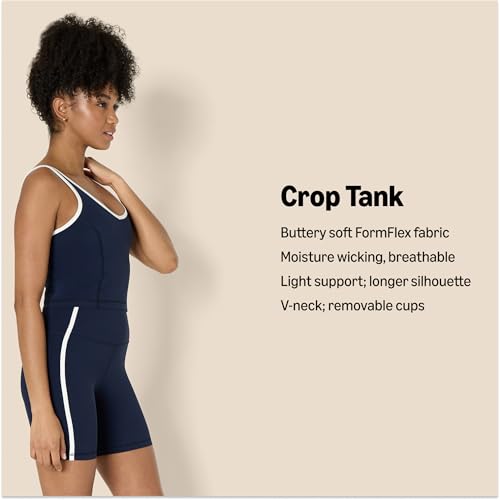 Amazon Essentials Women's Active FormFlex Buttery Soft Light Support Crop Tank with Bra and Contrast Trim2