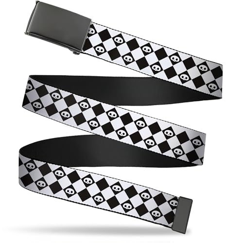 Buckle-Down Skelanimals Belt, Flip Web Belt Skelanimals Face Logo Checker White Black