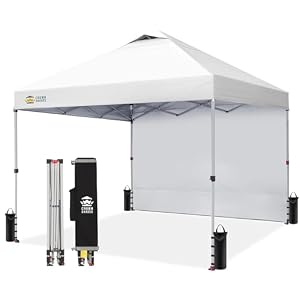 CROWN SHADES 10×10 Pop Up Canopy with 1 Side Wall, Beach Canopy Tent, White