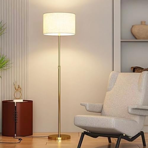 KlkrzJwy Lámpara de pie Dorada de 63 Pulgadas de Alto con Pantalla de Tela y protección para los Ojos, lámpara de Lectura de pie, lámpara de pie Alta con Interruptor de pie para Dormitorio