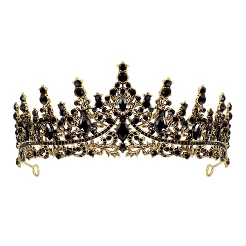 Black Crown for Women Crystal Queen Gothic Tiaras for Girl Rhinestone Wedding Tiara Black Swan Headpiece For Birthday Prom Pageant Halloween Cosplay Costume Christmas Party
