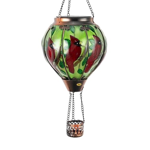 Larekook Cardinal - Linterna solar de globo de aire caliente para exteriores, impermeable, linterna solar de globo de aire caliente con llama parpadeante, luz de jardín colgante para patio, porche