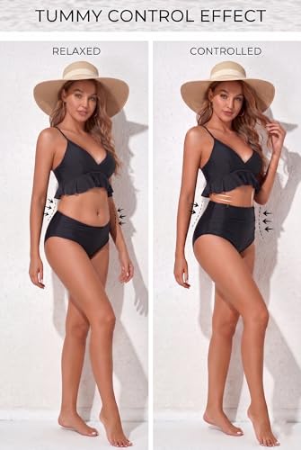 Image of Tempt Me Women High Waisted Ruffle Bikini Set Two Piece Swimsuits Flounce Tummy Control Bathing Suit