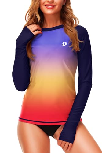 Image of Deerose Womens Gradient Rash Guard UPF 50+ Swim Shirts Surfing Top with Thumb Hole