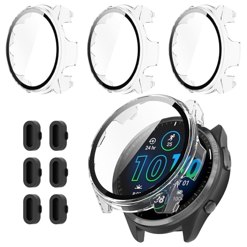 Kimiyaki 3+6 Pack for Garmin Forerunner 965 Screen Protector Case with Charger Port[Full Coverage], Hard PC Bumper All-Around Protective Accessories Built-in 9H Tempered Glass Film