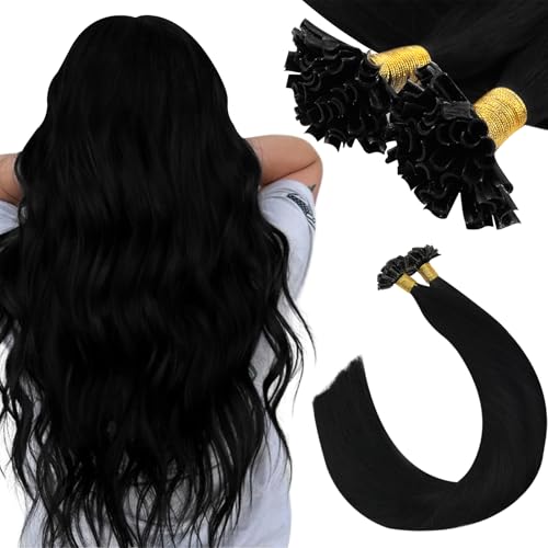 Extension cheveux keratine noir humain Ugeat 50g 14 pouce lisse pour pose a chaud