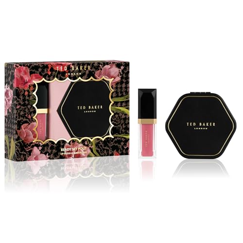 Ted Baker Ready Pout Geschenkset, Luxus 4.34ml Lipgloss & Dual Magnifying Compact Mirror for Handbags, Stylish Beauty Gift Set for Women and Girls