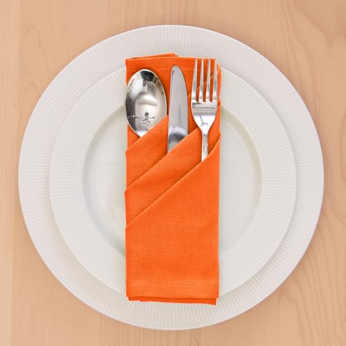 Image of Encasa XO Cotton Napkins for Dining Table | Set of 6, Size 50x50 cm | Machine Washable Reusable Table Napkin, Soft & Absorbent, Elegant Table Decor for Kitchen, Hotels, Party - Orange