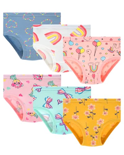 HYCLES Little Girls Underwear, Toddler Girls Soft Cotton Undies Kids Panties (6-pack), 2.belt Bow/Balloon/Flower/Cat/Heart/Rainbow, 3-4 Years