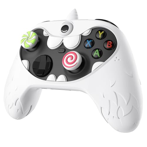 playvital Coque Manette pour Xbox Series X S Accessoires,Housse Protection Silicone pour Xbox Core Controller,Cover Skin avec Capuchon Joystick & Autocollant-Blanc,Design MonoEye Monster
