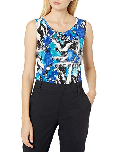 Kasper Women's Sleeveless Jewel Neck Water Brushstroke Printed Knit TOP, Sapphire Multi, X-Large