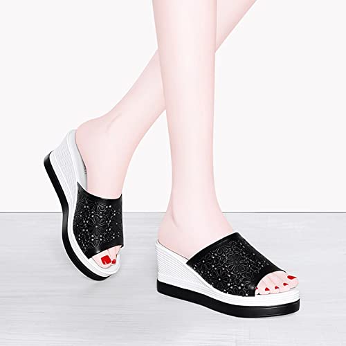 Slippers Women Fashion Hollow Out Women Slides Summer Fashion Wedges Slippers Female Outdoor Genuine Leather Lazy Shoes White Black3