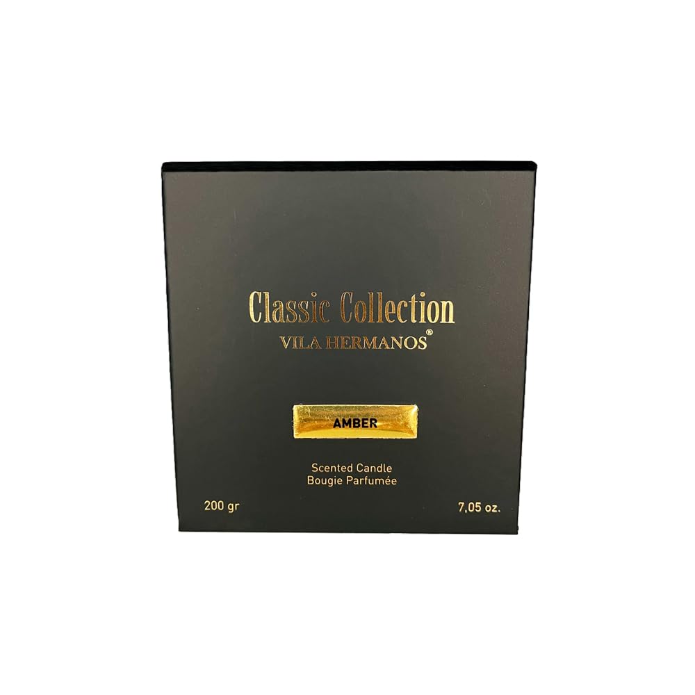 IMPACTE MILANO. Vela Aromática 200gr. Cera de Soja Natural y Coco, Vaso de Diseño Negro y Elegante, con Tapa. Velas Perfumadas para Hogar. Vila Hermanos (Amber)