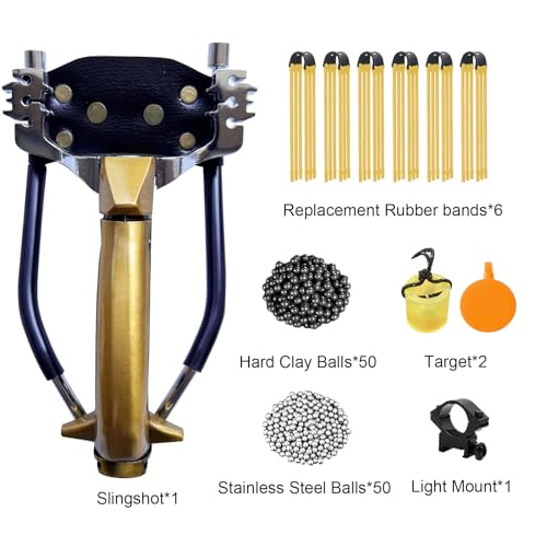 Professional Wrist-Braced Slingshots Set for Hunting, High Velocity Tactical Wrist Support Sling Shot with Ammo Balls & Replacement Bands (Target Practice Kit)