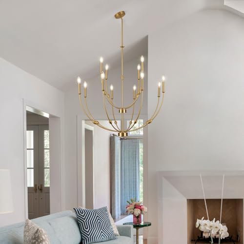 ACANER Modern Gold Chandelier, 12- Light Large Chandelier for High Ceilings, 35 inch 2-Tier Candle Style Rustic Hanging Light Fixture for Living Room Foyer Entryway by ACANER - Image 6