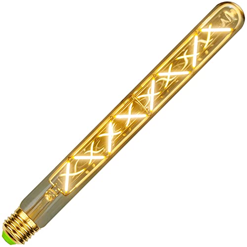 TIANFAN Edison Classic Long Test Tube T28 300mm Zigzag Design Filamento Led recto 6W Bombilla de luz decorativa especial regulable (Golden) Cover