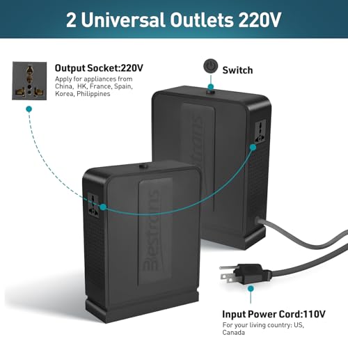 Step Up Transformer 110v to 220v, Heavy Duty 110v to 220v Converter 2000w Power Transformer, Step Up Voltage Converter with 2 Universal Outlets for 220V Asia Europe Appliance Use in US, Grey3