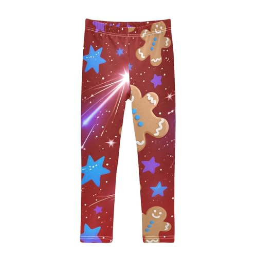 Xmas Gingerbread Man Stars on Red Girls Leggings Stretchy Dance Pants for Kids