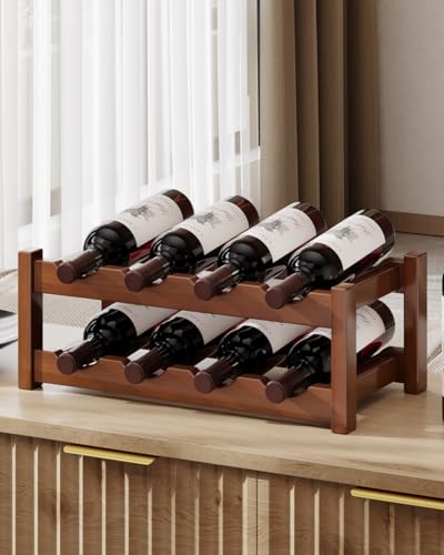 Casvik Countertop Wine Rack for Inside Cabinet, Solid Wood 2-Tier Wine Racks for 8 Bottles, Pinewood...