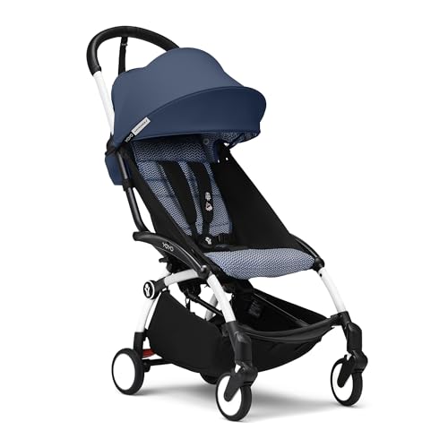 Poussette Stokke YOYO3 6+ - Cadre blanc + pack couleur 6+ Air France Blue + capote - Pliage facile, légère et compacte - Compatible bagage cabine