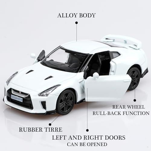 Modelo Nissan GTR R35 a escala 1:36 Pull Back blanco miniatura 3