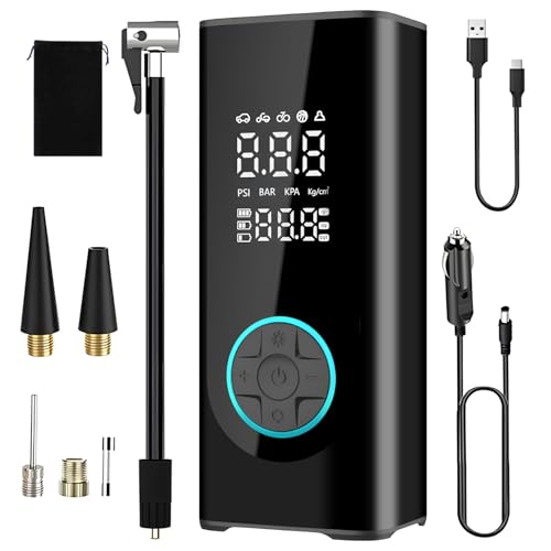 Higoom Reifenfüller, tragbarer Luftkompressor, digitaler Reifenfüller, universell für Autos, Motorräder, Fahrräder & Bälle, voreingestellter Reifendruck, automatische Abschaltung, 3-Modus LED-Licht