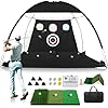 Golf Net, 10x7FT All-in-1 Home Golf Hitting Aid Set with Foldable Tri-Turf Practice Mat for Backyard Driving Chipping Swing Training with Scoreboard/Target/Balls, Gifts for Him Dad and Men Golfer