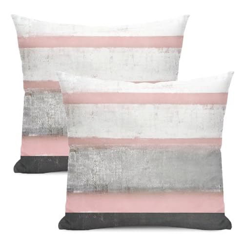 AEIOAE Pink Grey Pillow Covers 18x18 Set of 2 Beige Abstract Art Painting Striped...