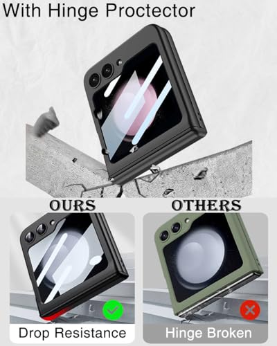 STORMTAL for Samsung Galaxy Z Flip 5 Case, Hinge Protection, Built-in Screen Protector, Wireless Charging, Shockproof, Anti Scratch Slim Phone Protective Cover for Galaxy Z Flip 5, 2023 Black