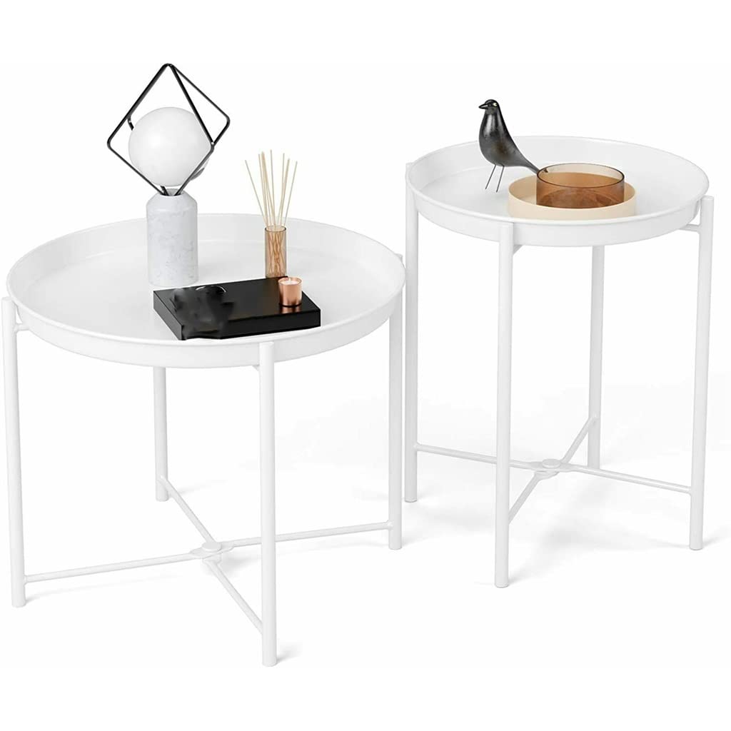 白 サイドエンドテーブル ラグジュアリー サイドテーブル コーヒーテーブル 金属 Amazon｜リビングルーム用サイドテーブル 2個セット エンドテーブル