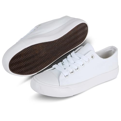 hello basics Canvas Shoes for Women Casual Low Top Women's Fashion Sneakers for Women (White, 7)