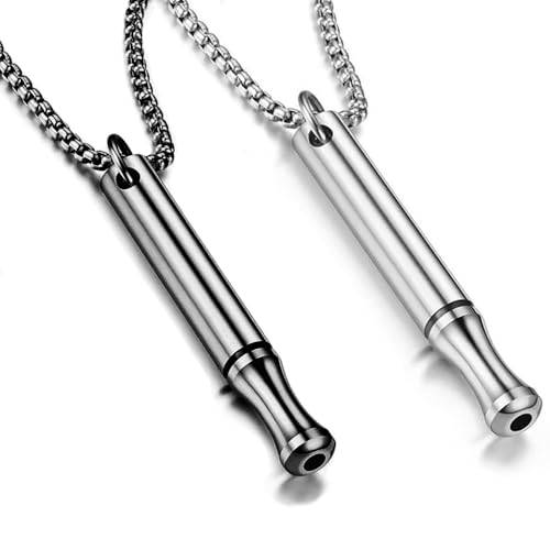 Dokduk 2PCS Anxiety Relief Necklace, Steel Breathing Necklace, Calm Carry for Anxiety-Portable Stainless Steel Whistle chain, Meditation, Gift for Women Men