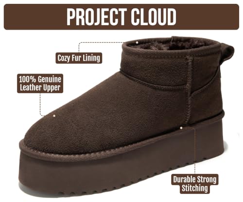 Image of 100% Genuine Leather Ankle Boots for Women Waterproof Platform Womens Boots