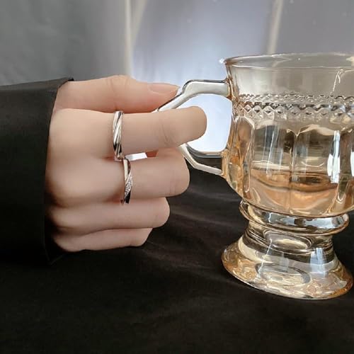 Platinum-Plated Brass Couples Ring Set | Twisted Rope Design with Cubic Zirconia Inlay | Matching Promise Rings for Couples3