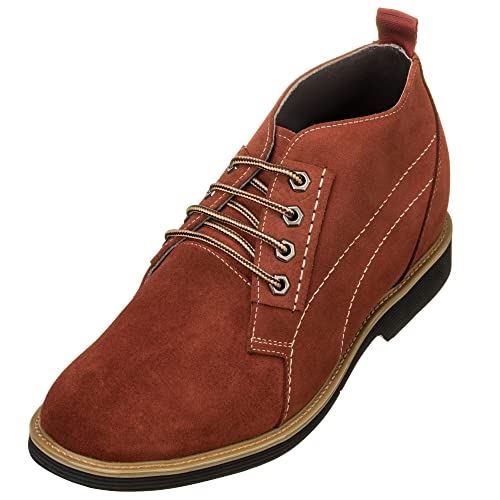 CALTO Men's Invisible Height Increasing Elevator Shoes - Burgundy Suede Leather Chukka Lace-up Ankle Boots - 3.2 Inches Taller - K9911 - Size 9 D(M) US