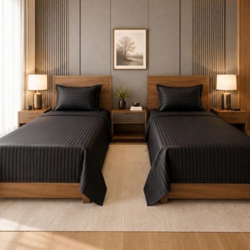 Image of Living Roots Glace Cotton 180 TC Single Bedsheet Set with 2 Single Bedsheets & 2 Pillow Covers |60 x 90 Inches |Soft, Breathable & Durable |Fits Mattress up to 4 Inches |No Colour Bleeding (Black)