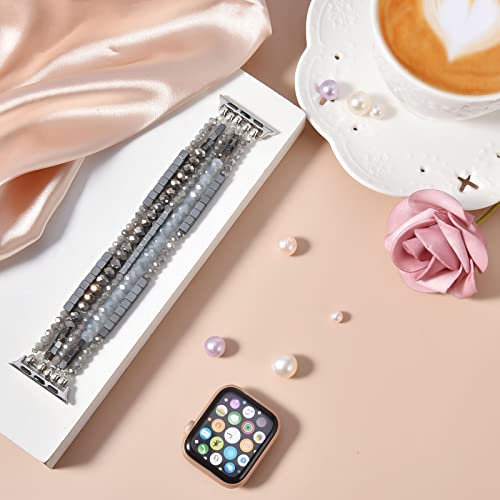 Image of MOFREE Beaded Bracelet Compatible for Apple Watch Band 38mm /40mm /41mm /42mm(Series 10) Women,Fashion Handmade Beads Elastic Stretch Strap for iWatch Series 10 /9 /8 /7 /SE /6 /5 /4 /3 /2 /3