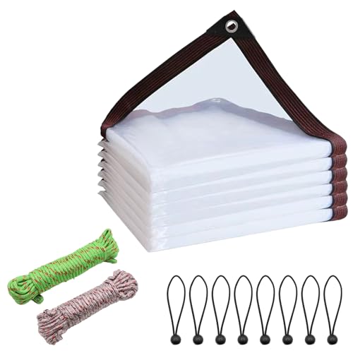 2m x 3m Clear Tarpaulin Waterproof Heavy Duty with Eyelets and 10M Rope Thicken Tarp Cover Outdoor Transparent Cover for Garden Patio Lawn Plants Greenhouse Chicken Rabbit Hutch