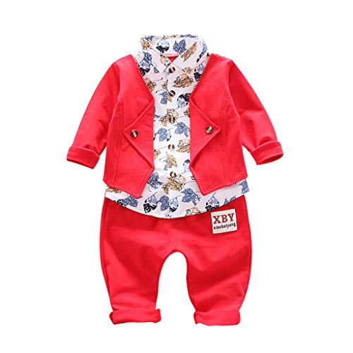 POLP Camiseta de Manga Larga con Estampado de Ciervos de Dibujos Animados de Navidad para niños de Manga Larga + pantalón de Dos Piezas Unisex Ropa niño otoño Invierno 2PCS