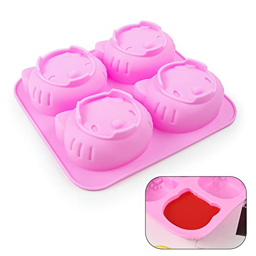 Molde de Silicona, HERKINDNESS Moldes Turron Silicona de 4 Orificios, Molde Bizcocho Silicona Suave Ecológico Para Pasteles con 4 Emojis Para Hornear, Pasteles de Fiesta, Jabón 14 × 13,3 × 3 cm, Rojo Cover