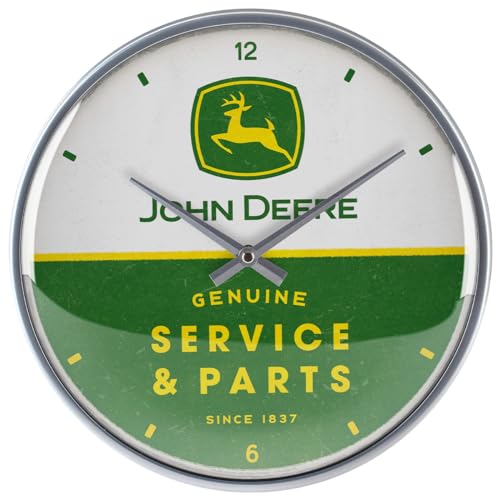 Nostalgic-Art Horloge rétro, Ø 31 cm, John Deere – Service & Parts – Idée de Cadeau pour Fans des tracteurs, décoration Murale Cuisine, Design Vintage