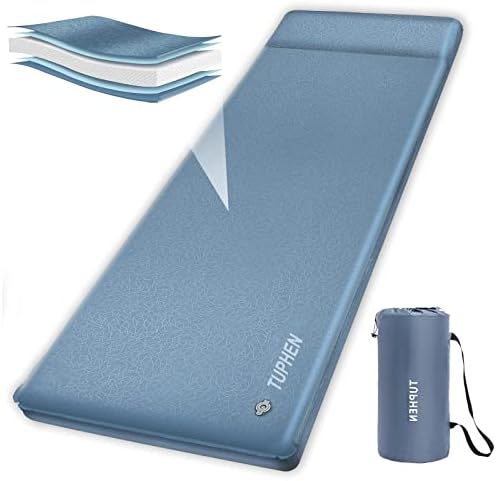 tuphen Self Inflating Sleeping Pad for Camping - Ultra Thick Memory Foam Camping Pad - Sleeping Mat inflates Quickly in 25s - Compact Camping air Mattress for Backpacking and Hiking