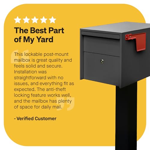 Image of Adoorn Lockable Post Mount Mailboxes for Outside - Small Anti-Theft Locking Mailbox for Packages and Letters - Weatherproof Construction - Durable Steel - 12 inch H x 12 inch W x 18.5 inch D - Black