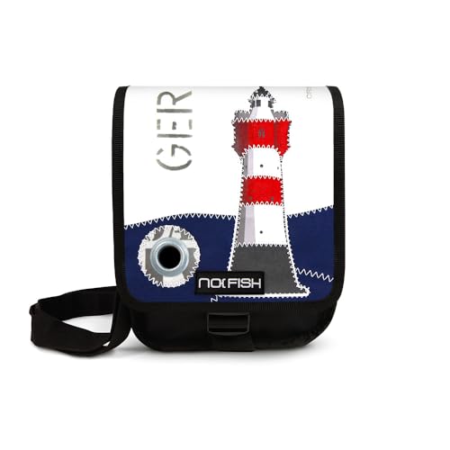NO FISH Umhängetasche Sail Größe S - Leuchtturm Roter Sand mit Überschlag aus original gebrauchtem Segeltuch (Upcycling)